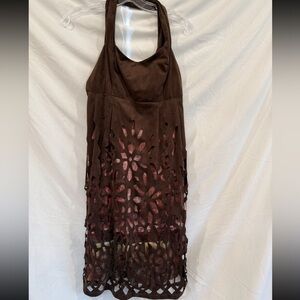 Legatte Jeans Save the Queen Italian Abstract Brown Suede Dress US Sz 6